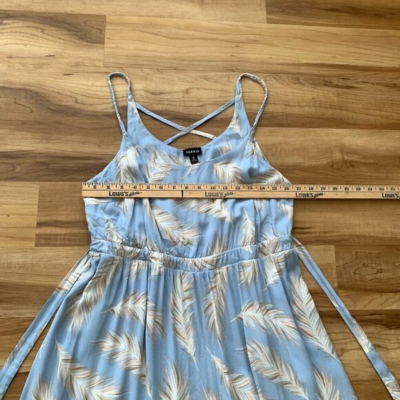 Torrid Light Blue Feather Challis Tie Midi Dress 0 Women’s Large - Picture 13 of 16